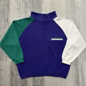 VTG Tarrazia Sport Ribbed Color Block Cotton Blend Knit Pull Over Ski Sweater L